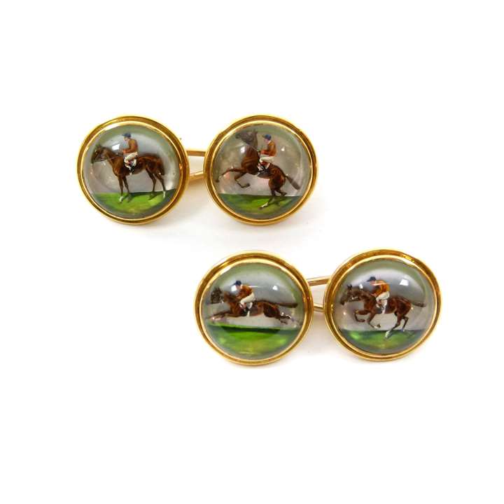 Pair of 'Essex' crystal horse racing cufflinks formerly worn by the famous Royal Jockey Scobie Breasley (1914-2006)